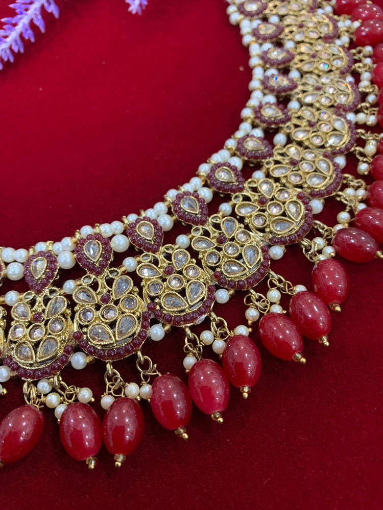 Reverse Polki necklace in burgundy red