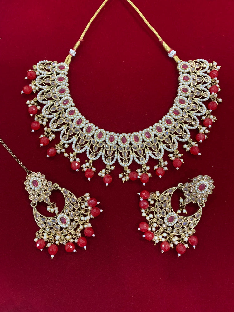 Polki necklace tabu in tomato red