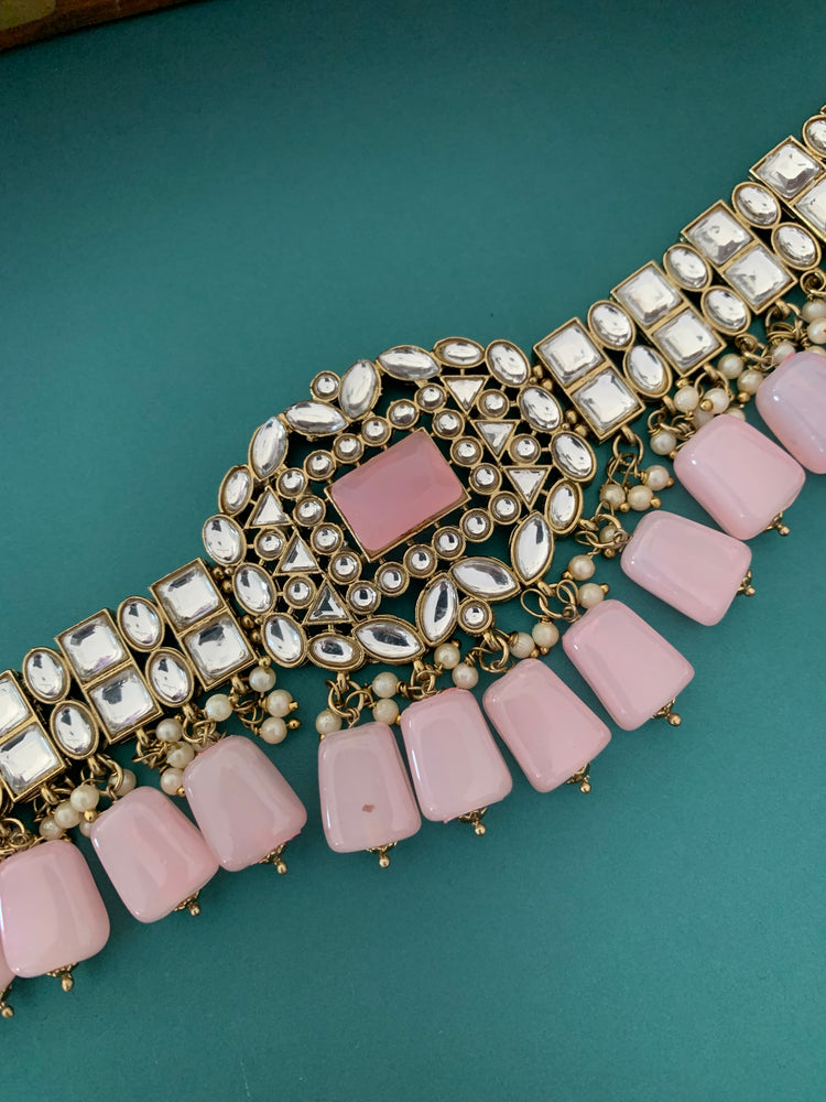 Sadiya kundan choker set in light pink