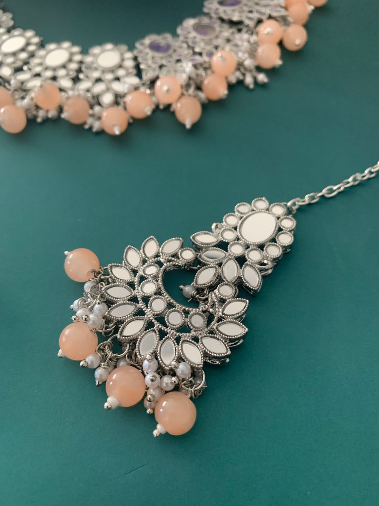 Sunaina silver mirror choker / necklace in pale peach