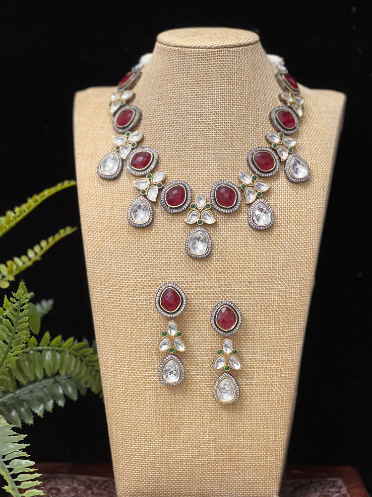 Uncut kundan mala/ necklace burgundy/ maroon red