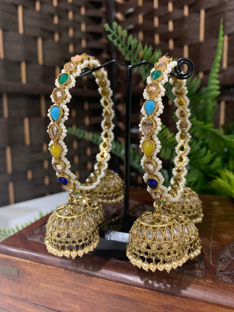 “Lora” triple Jhumki polki bangle in multi