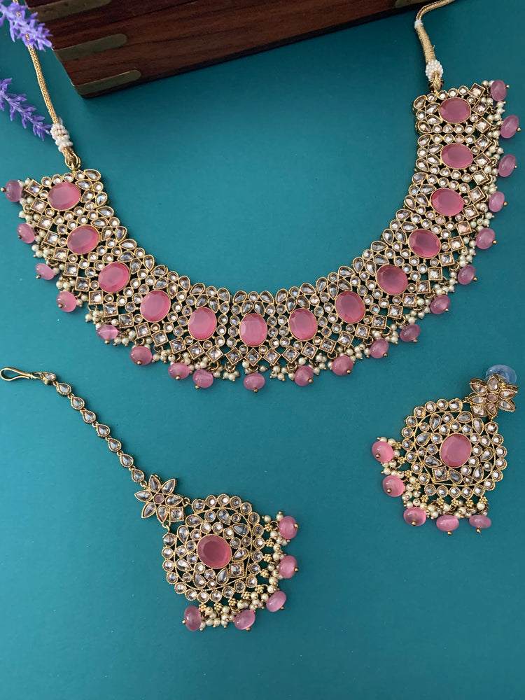 Polki necklace /choker Rose in baby pink