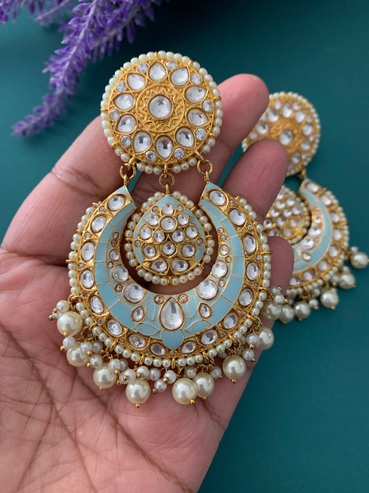 Uncut Kundan designer chandbali earring mint