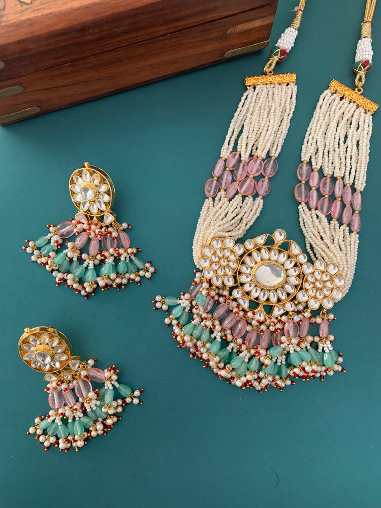 Tatiyana pachi kundan choker in pink and baby blue