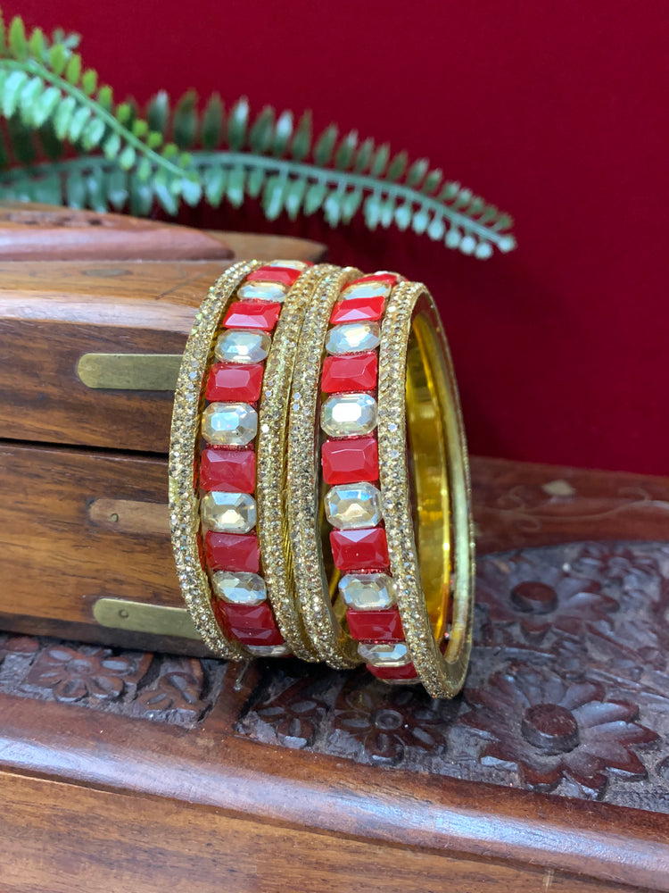 Red Rhinestone bangle with monalisa stone and crystal work