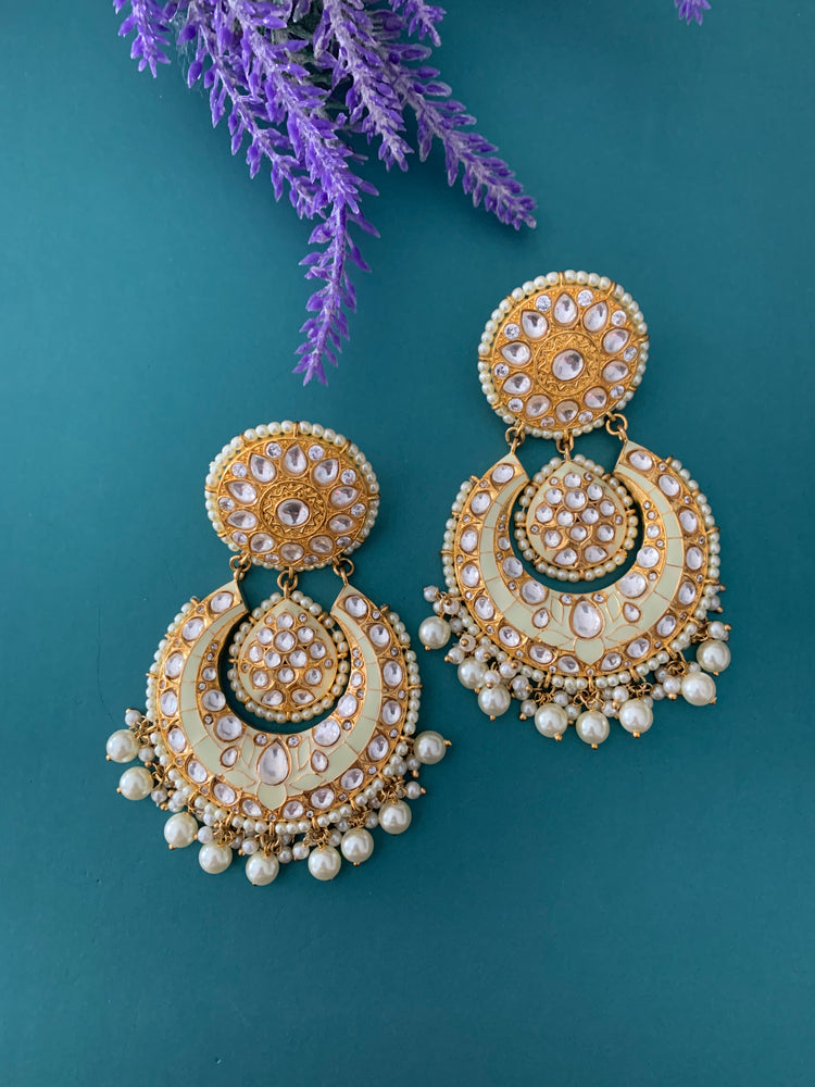 Uncut Kundan designer chandbali earring in white