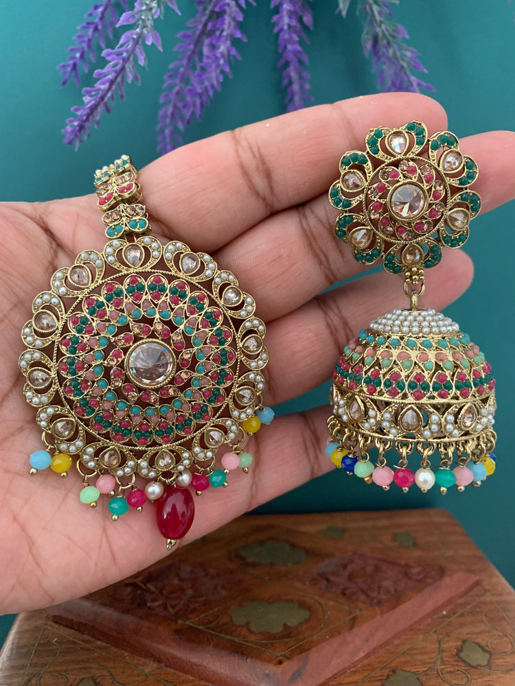 Priya jhumki earring and tikka multi