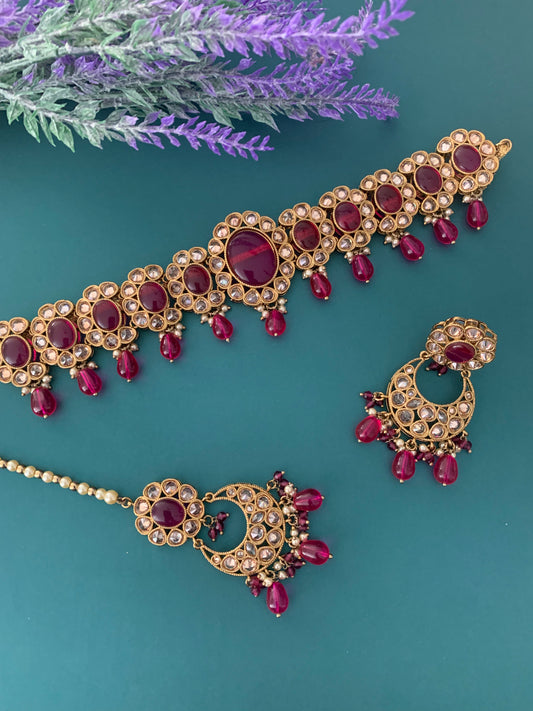 Pawan polki choker in Magenta