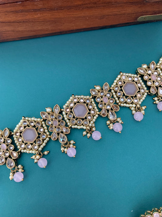 Smita polki choker in pale pink