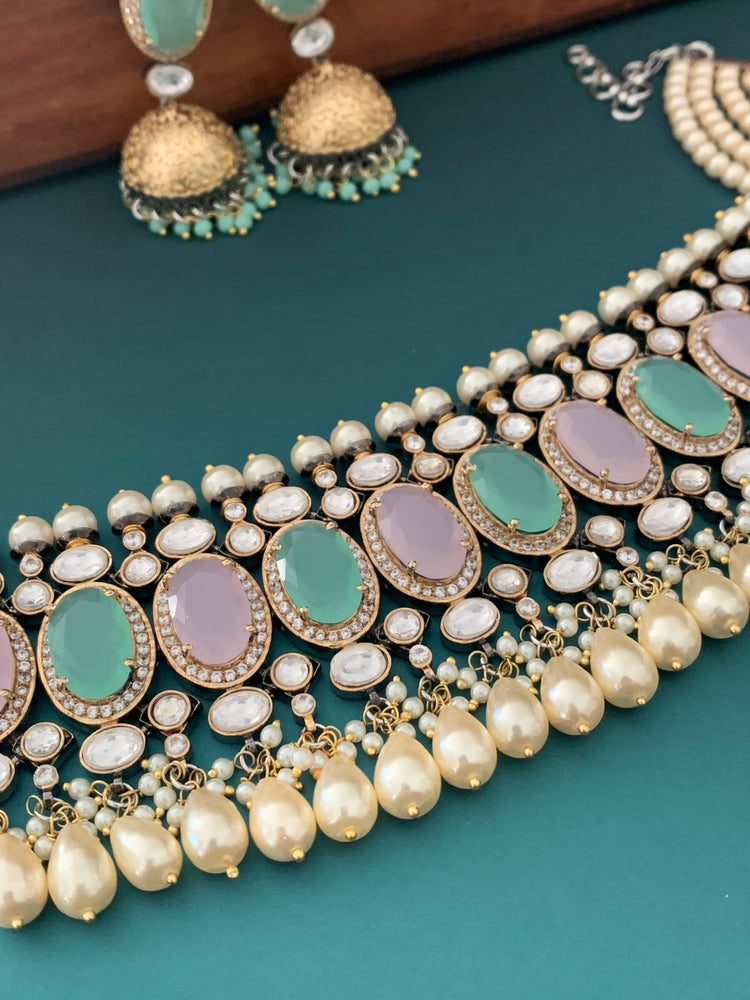 Amrapali inspired uncut kundan American diamond choker set.