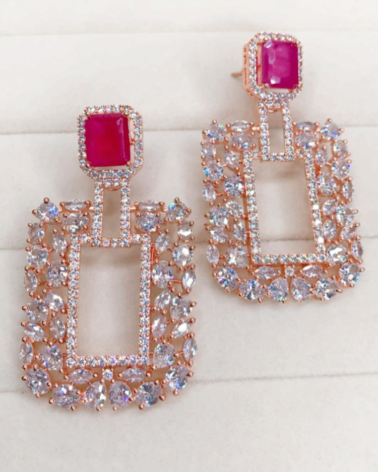 American diamond earring in rose gold polish