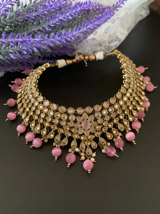 Suhana polki necklace in baby pink