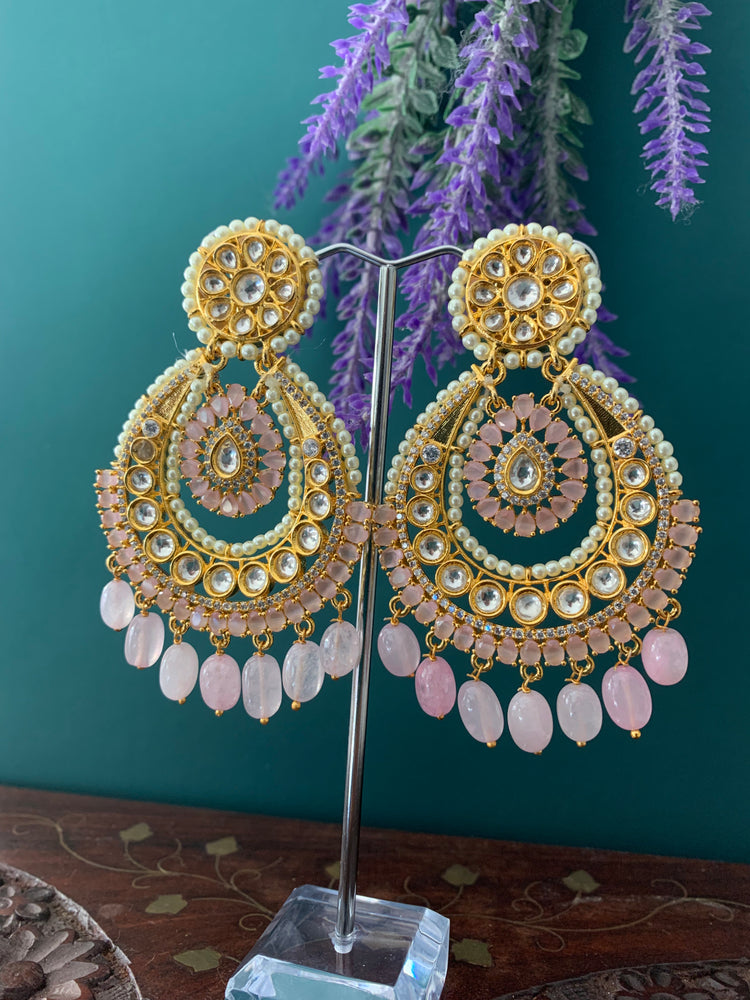 Kundan chandbali earring lavender pink