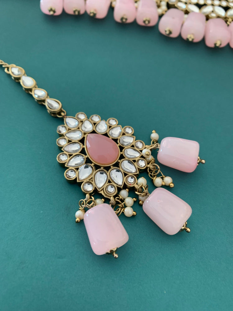 Sadiya kundan choker set in light pink