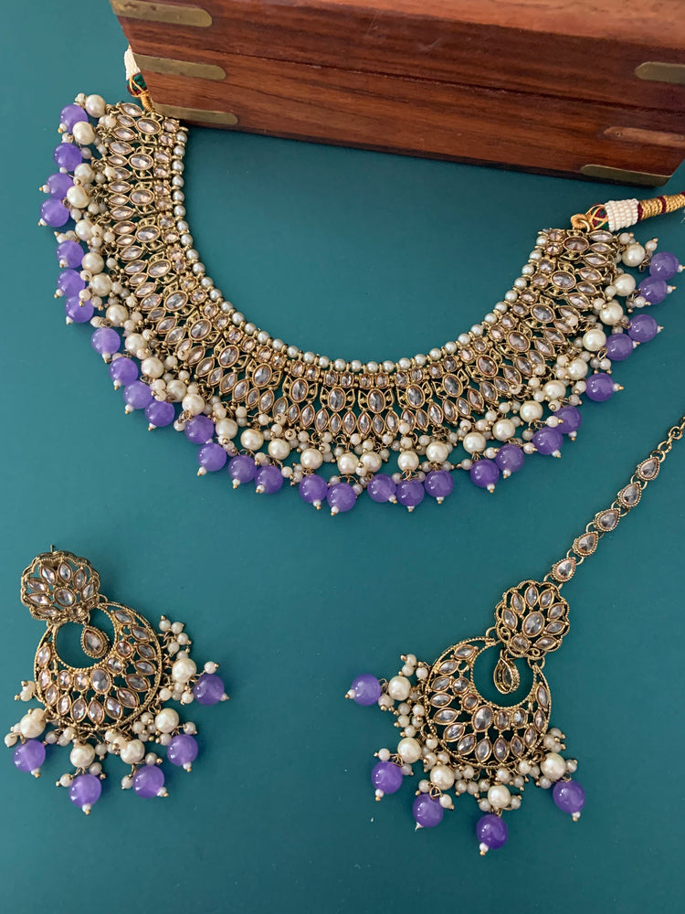 Khusboo polki necklace in lavender