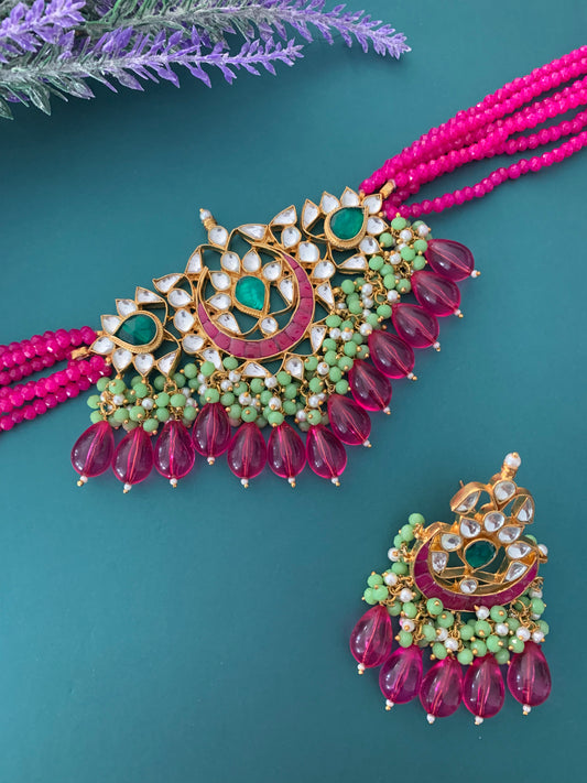 Nira pachi kundan choker hot pink multi