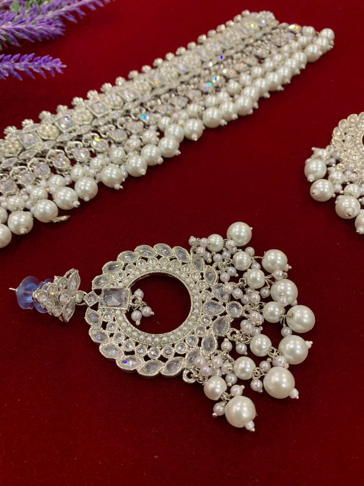 Reverse Polki choker necklace Lana in silver