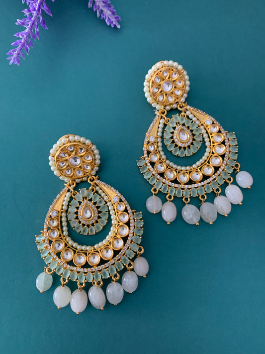 Kundan chandbali earring mint green