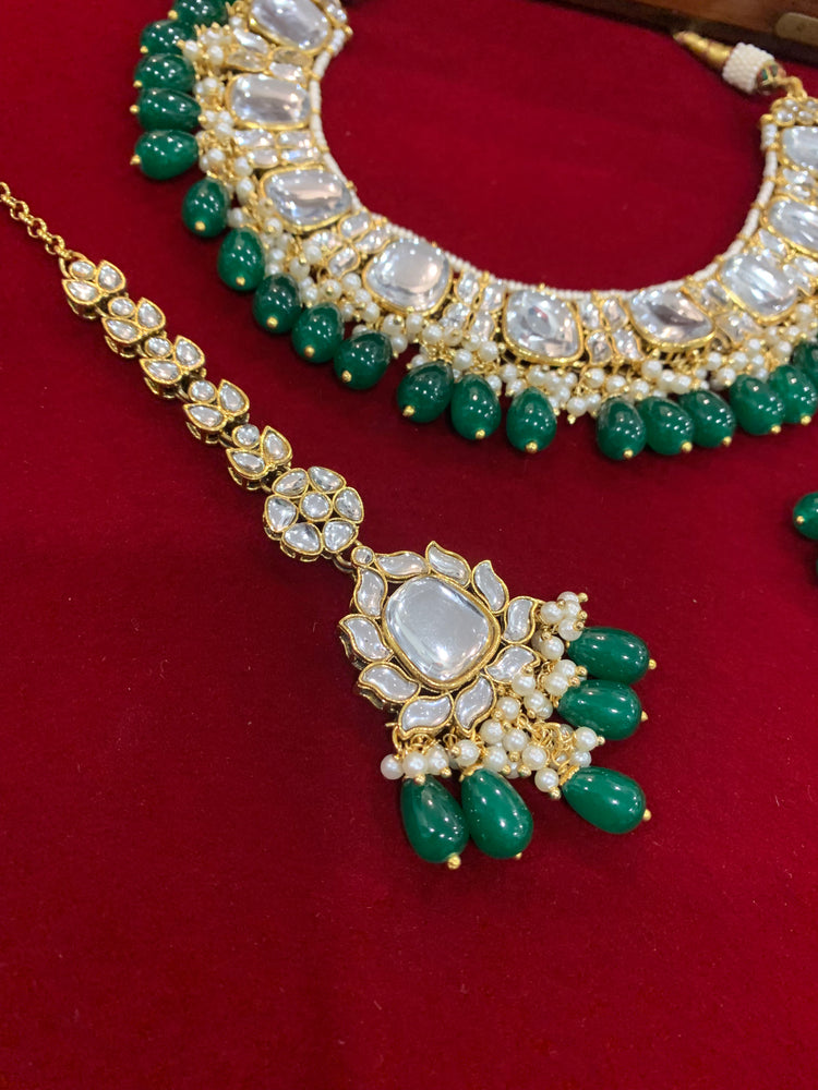 Kundan necklace set in Emerald green