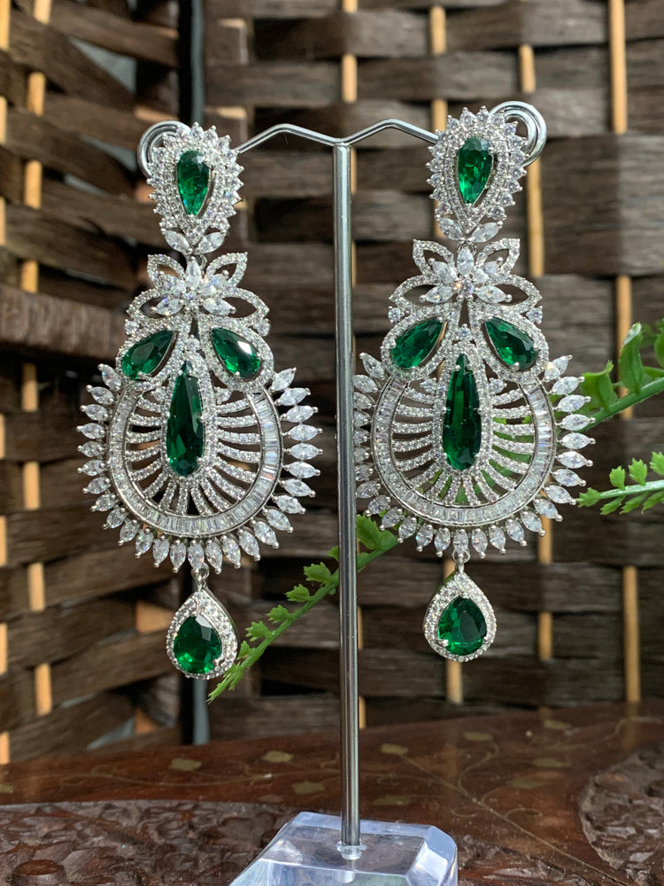 American diamond statement earring in emerald green