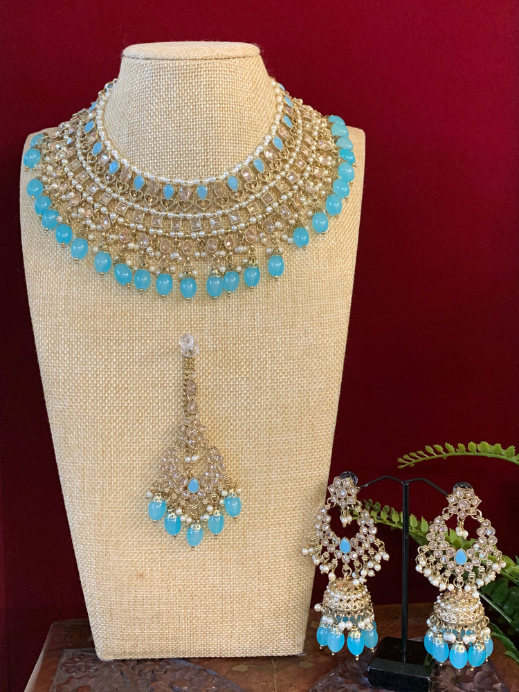 Tylor Reverse polki semi bridal necklace with matching jhumki tikka