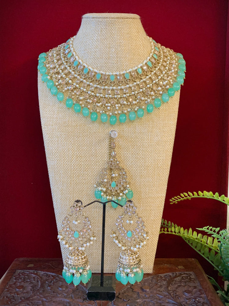 Tylor Reverse polki semi bridal necklace with matching jhumki tikka