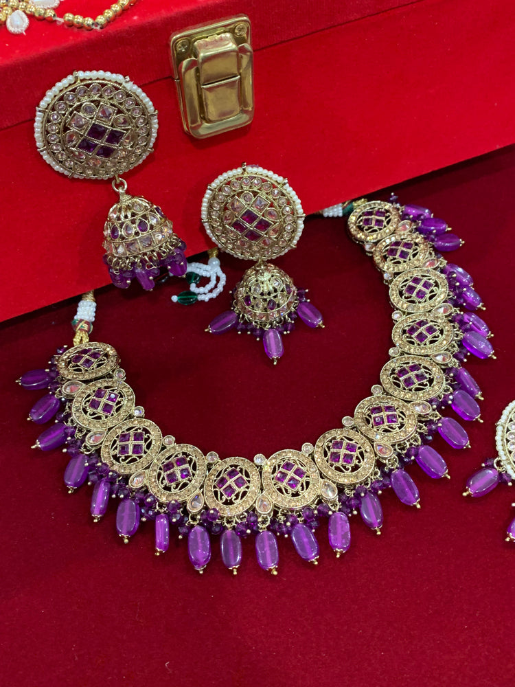 Reverse polki necklace set Laura purple