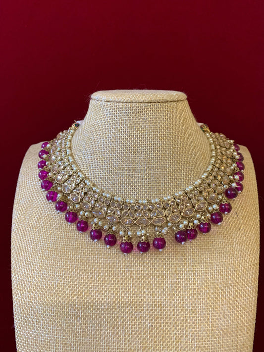 Reverse polki necklace with matching jhumki tikka