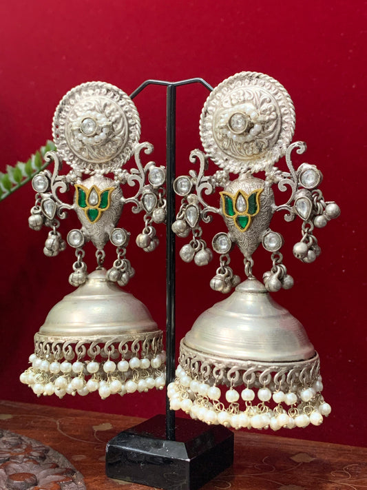 Silver replica oversize jhumki earring