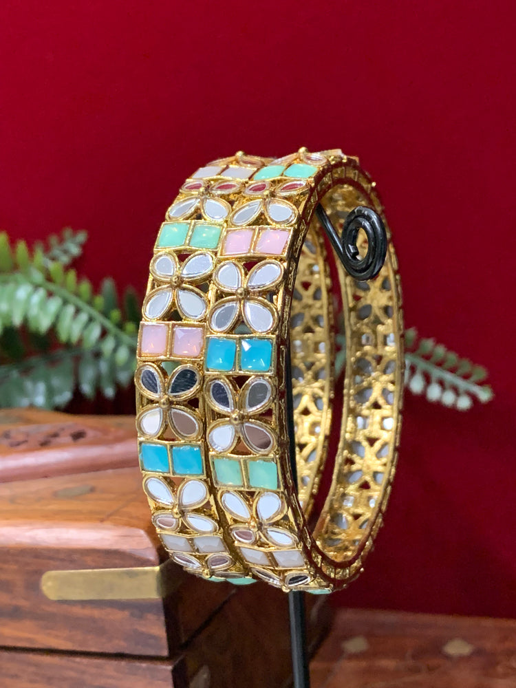 Mirror bangles pachili style in pastel multi