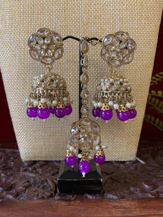 Reverse polki necklace with matching jhumki tikka