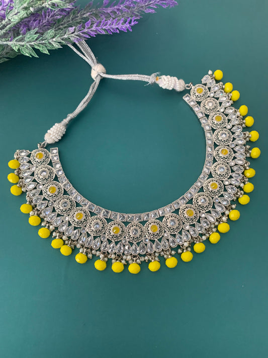 Sanju silver polki necklace