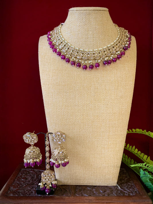 Reverse polki necklace with matching jhumki tikka