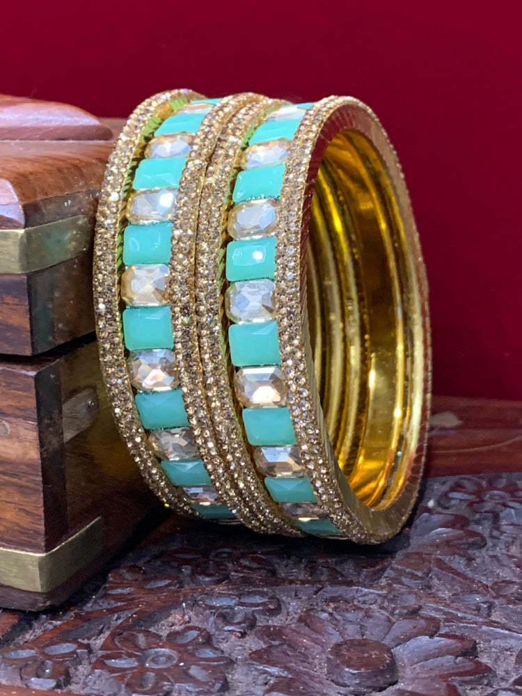 Mint green Rhinestone bangle with monalisa stone and crystal work