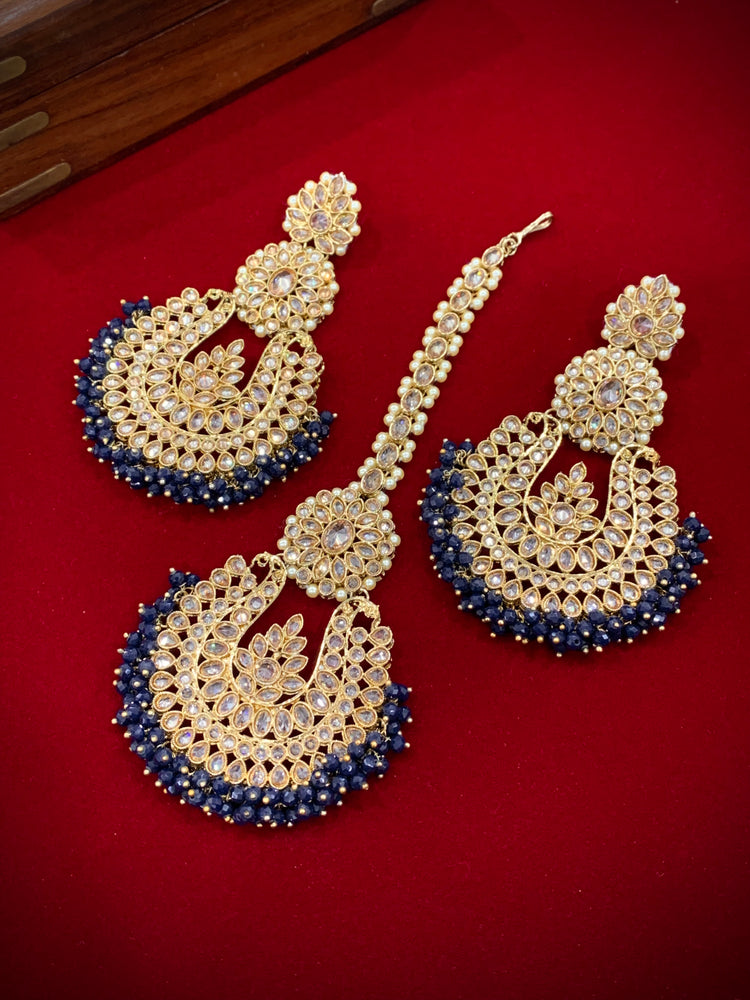 Polki chandbali style earring Tikka royal blue / navy blue Lola