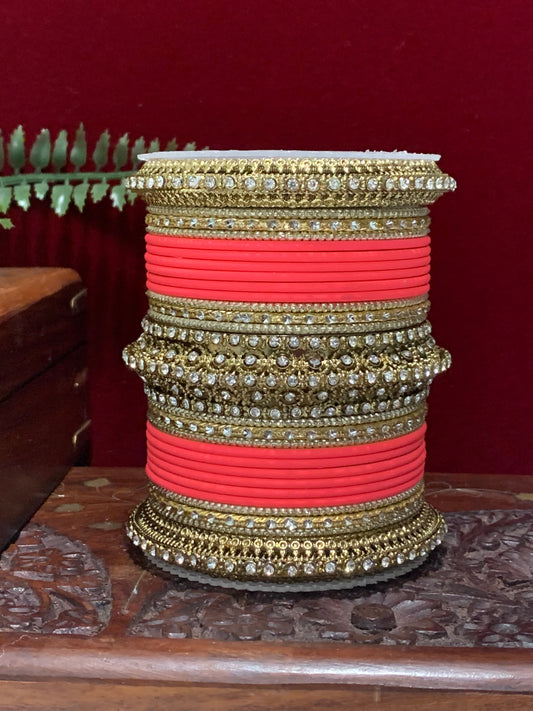 Coral bangle metal churi bangle set