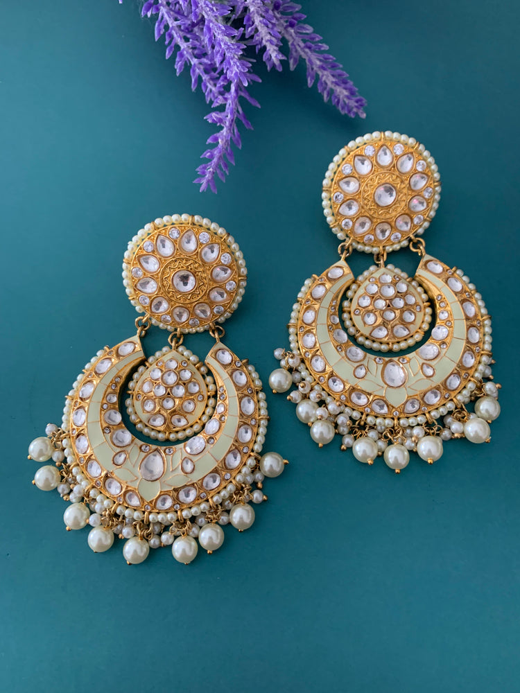 Uncut Kundan designer chandbali earring in white