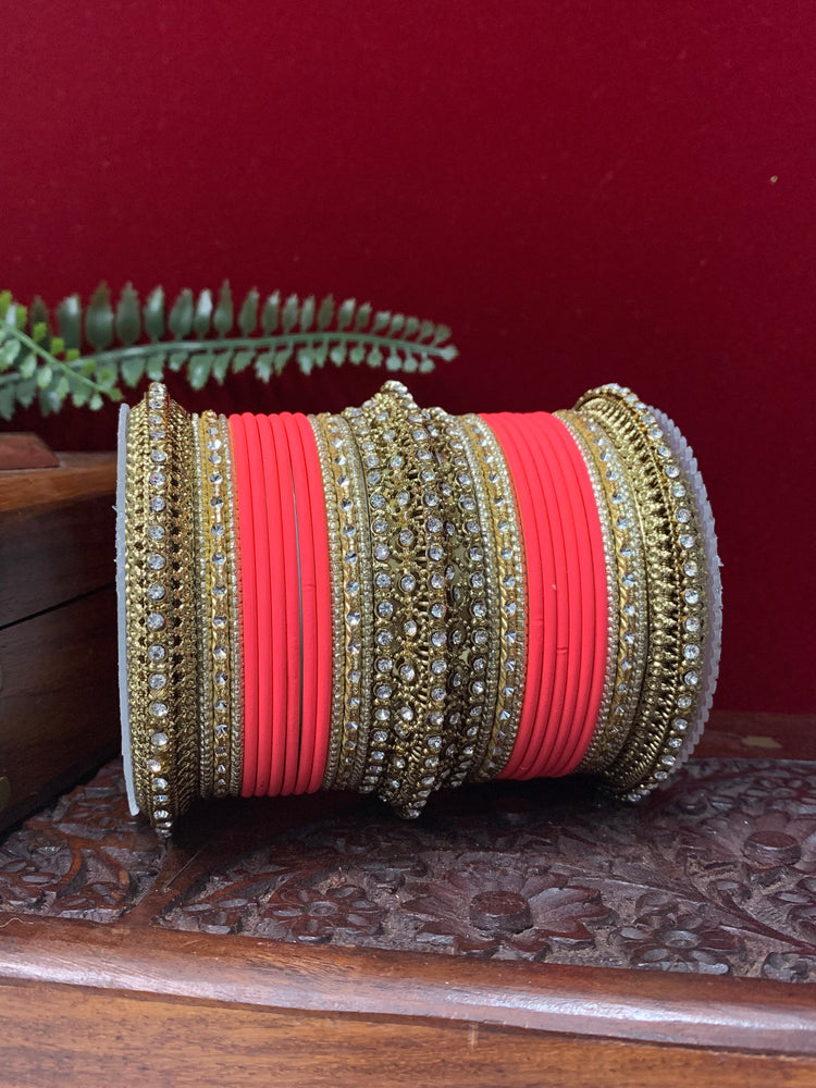 Coral bangle metal churi bangle set