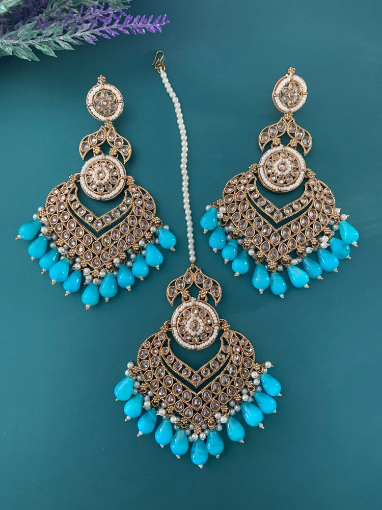 Medium to oversize polki earring tikka set