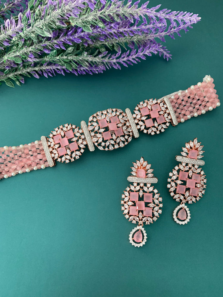 Ruby American diamond choker Pink