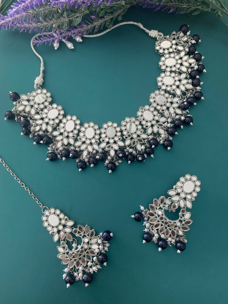 Sunaina silver mirror choker / necklace in black