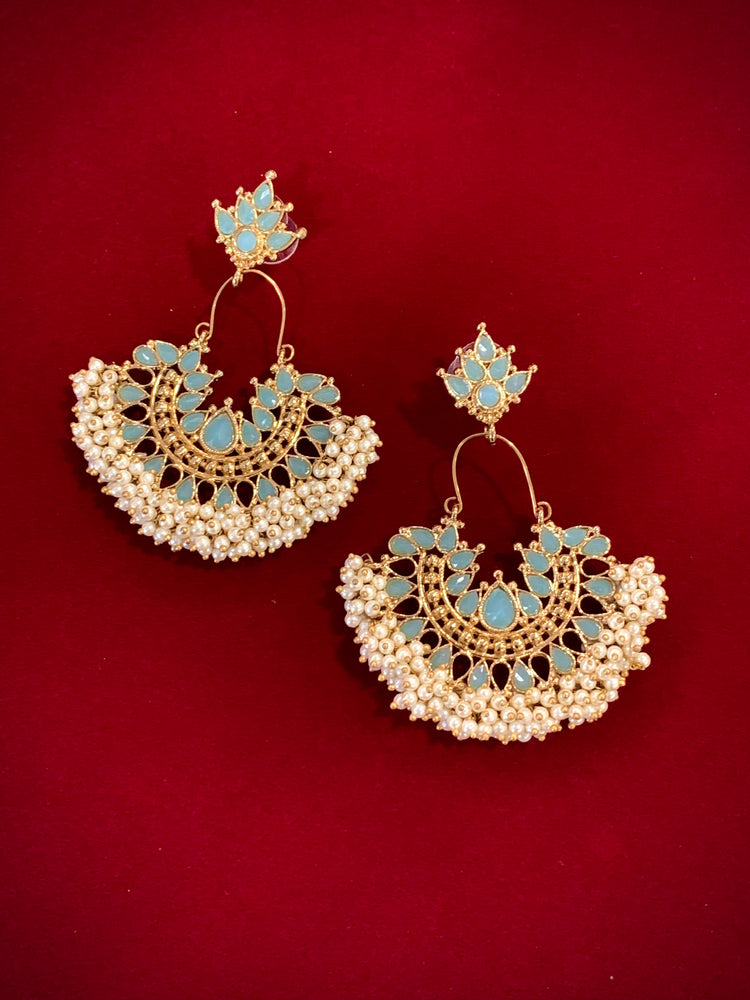 Kundan chandbali Blossom in pale blue / Aqua