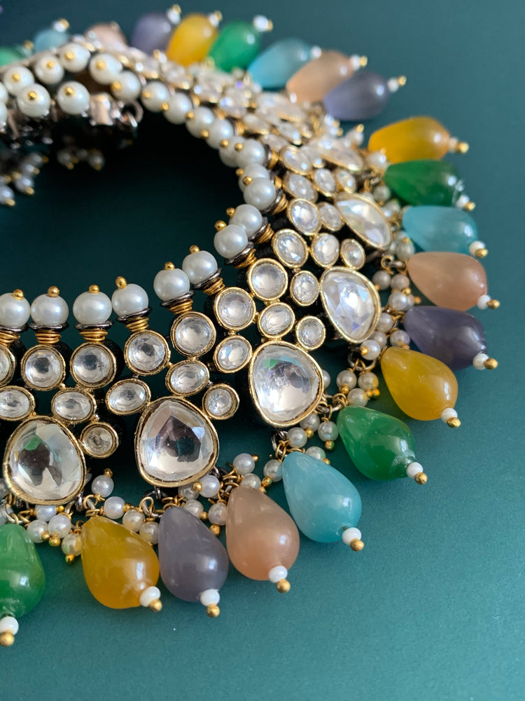 Raven uncut kundan necklace In pastel multi