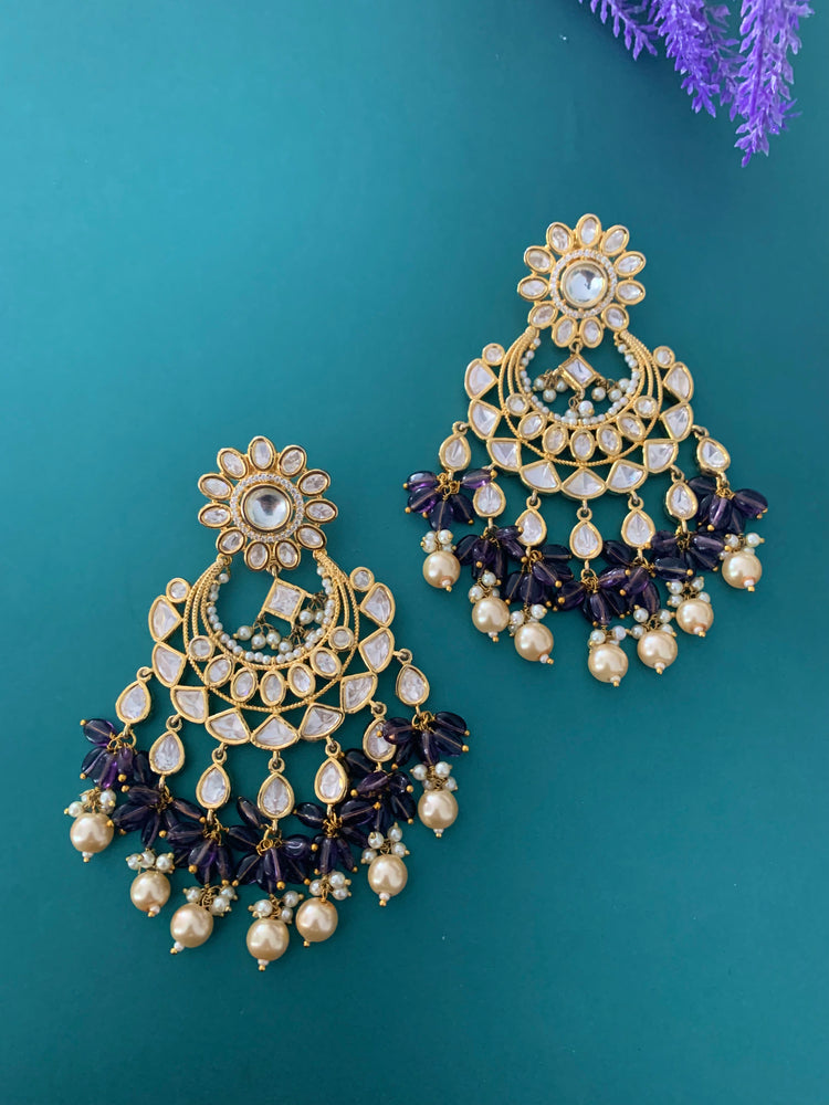 Tyanni kundan earring meera in egg plant purple