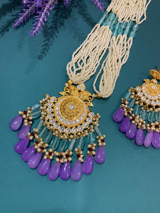 Pachi kundan mala with matching earring