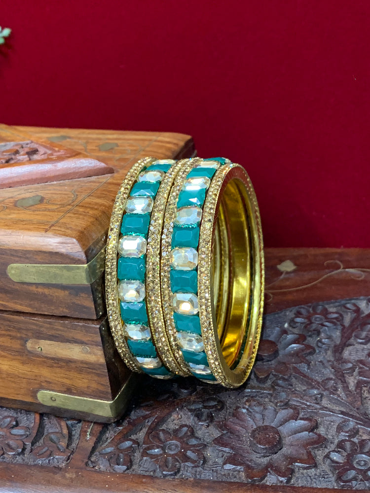 Teal green Rhinestone bangle with monalisa stone and crystal work