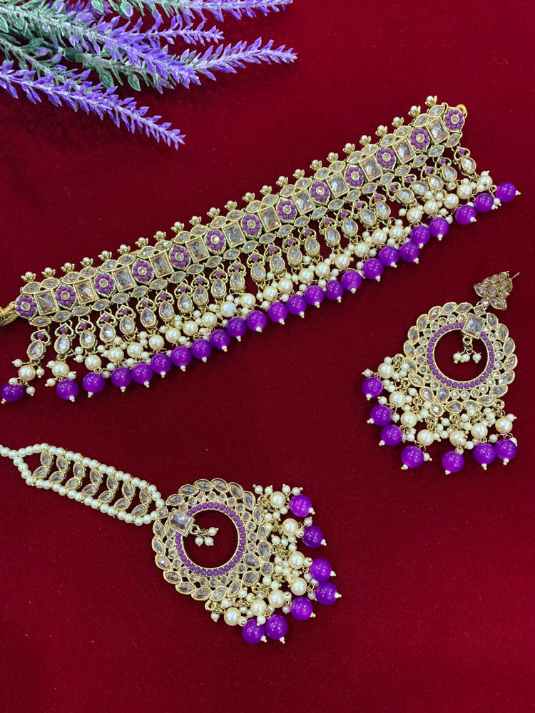Reverse Polki choker necklace Lana in purple