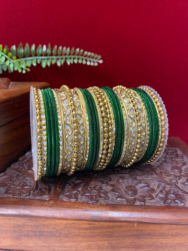 Green metal churi bangle set