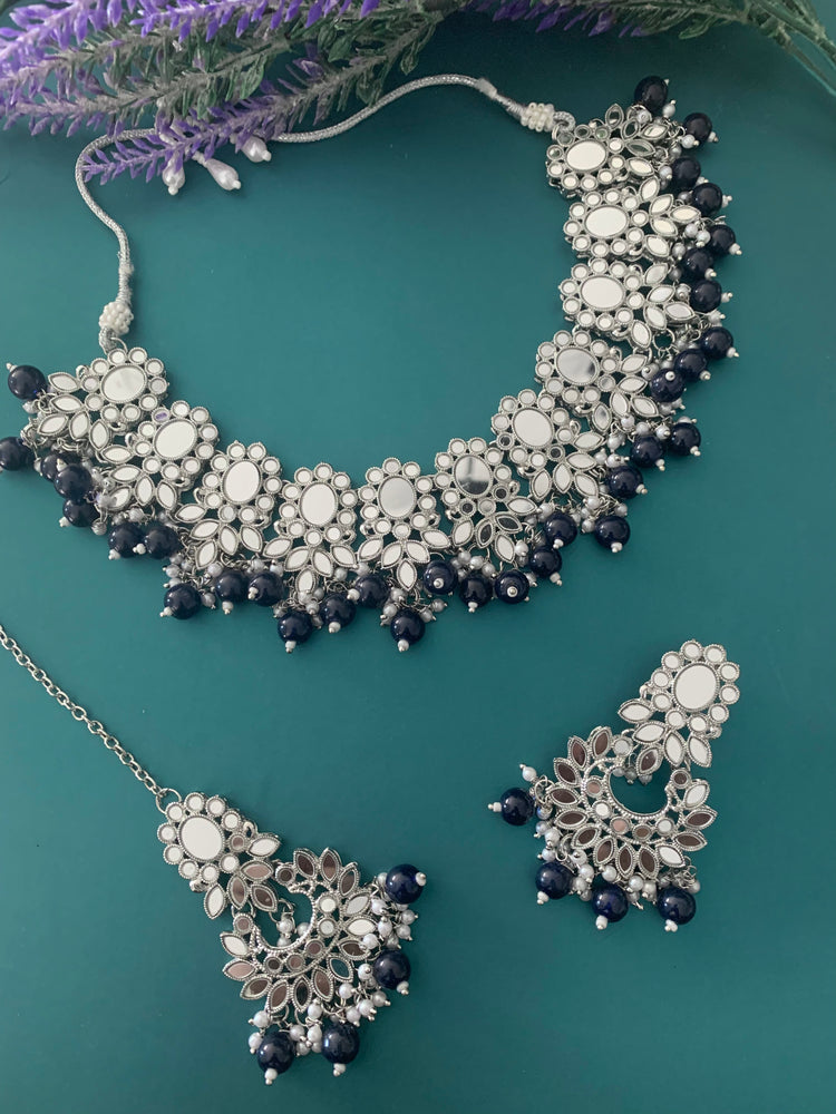 Sunaina silver mirror choker / necklace in black
